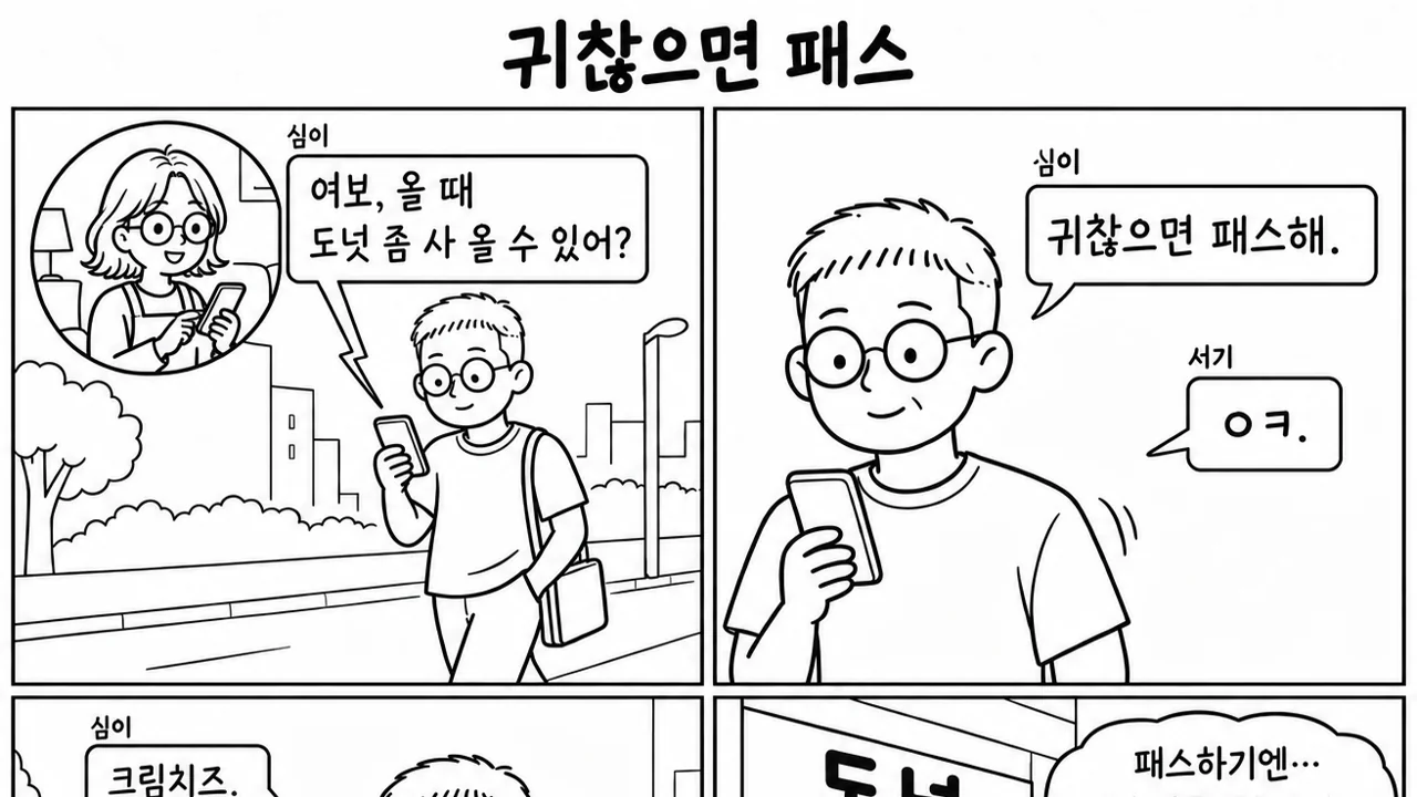 귀찮으면 패스 — 퇴근길에 아내의 도넛 부탁 메시지를 받는 서기